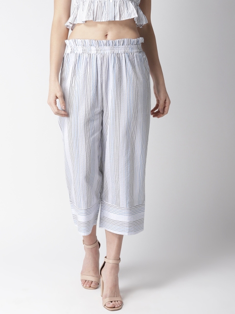 

MIWAY Women White & Blue Regular Fit Striped Culottes