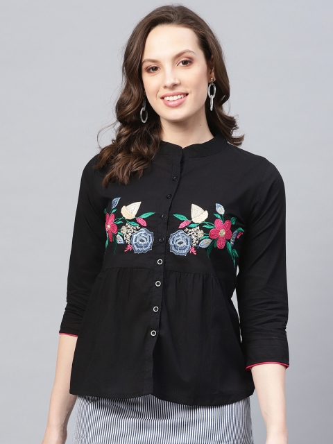 

Bhama Couture Women Black Regular Fit Embroidered Casual Shirt