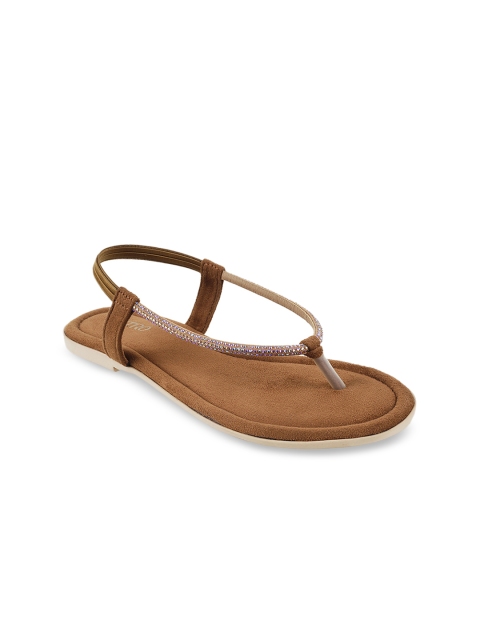 

Metro Women Tan Brown Solid T-Strap Flats