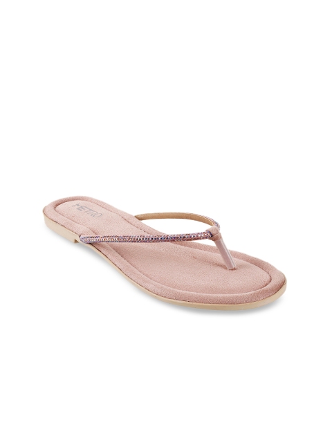 

Metro Women Peach-Coloured Solid T-Strap Flats
