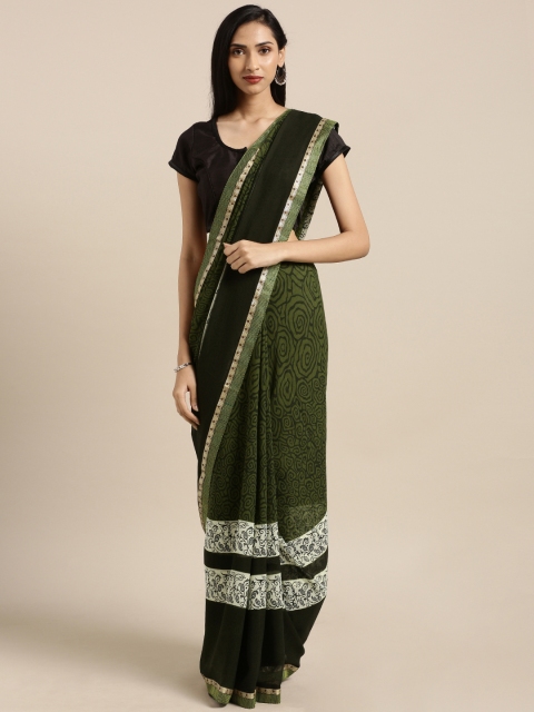 

Saree Swarg Green Printed Poly Georgette Saree