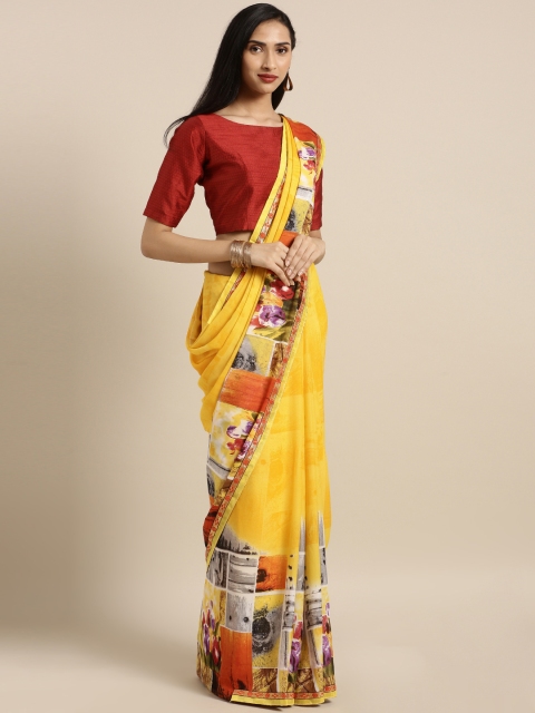 

Saree Swarg Yellow Printed Poly Georgette Saree