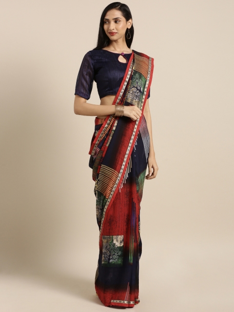 

Saree Swarg Red & Blue Poly Georgette Printed Saree