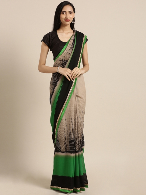 

Saree Swarg Beige & Green Poly Georgette Printed Saree