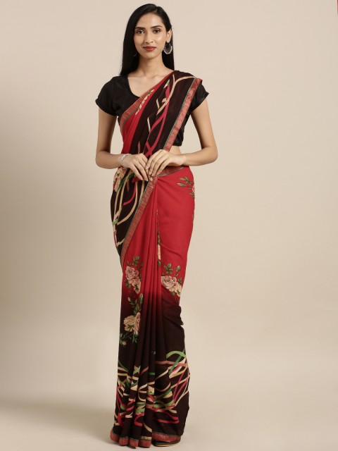 

Saree Swarg Red & Brown Printed Poly Georgette Saree
