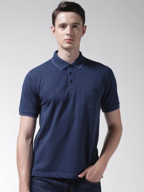 

Richlook Men Navy Blue Solid Polo Collar T-shirt