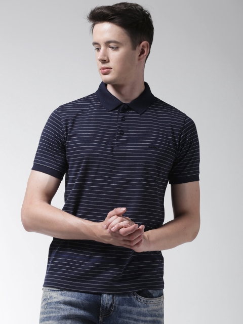 

Richlook Men Navy Blue Striped Polo Collar T-shirt