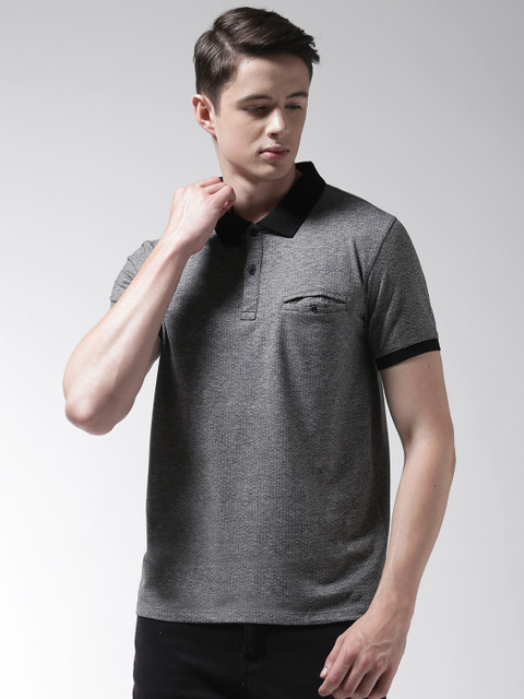 

Richlook Men Charcoal Grey Self Design Polo Collar T-shirt