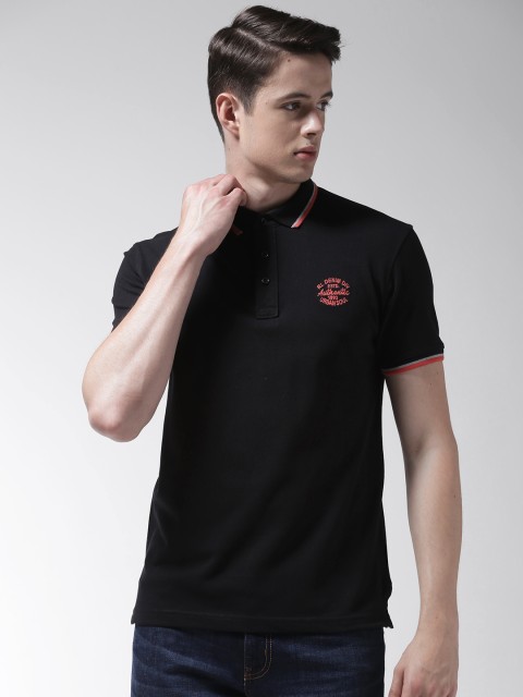 

Richlook Men Black Solid Polo Collar T-shirt