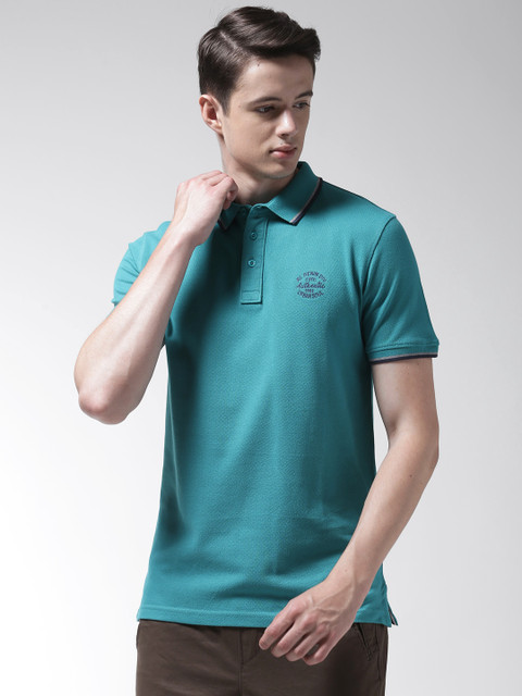 

Richlook Men Teal Green Solid Polo Collar T-shirt