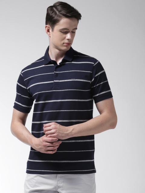 

Richlook Men Navy Blue & White Striped Polo Collar T-shirt