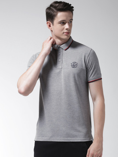 

Richlook Men Grey Melange Solid Polo Collar T-shirt