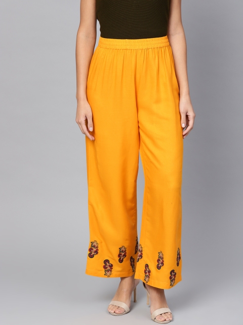 

Juniper Women Mustard Yellow Hem Design Straight Palazzos