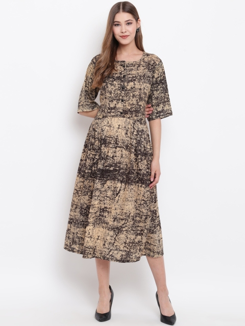 

Shakumbhari Women Brown Printed Fit and Flare Dress