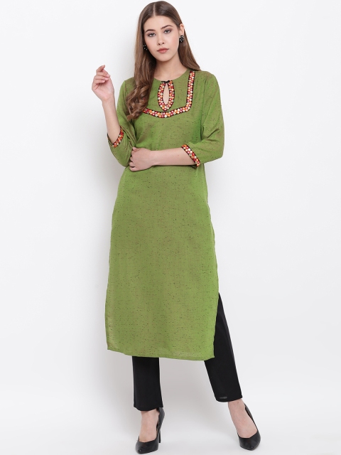 

Shakumbhari Women Green Embroidered Straight Kurta