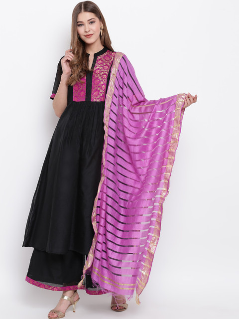 

Shakumbhari Women Purple Striped Dupatta