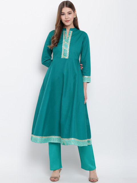 

Shakumbhari Women Green Solid Anarkali Kurta