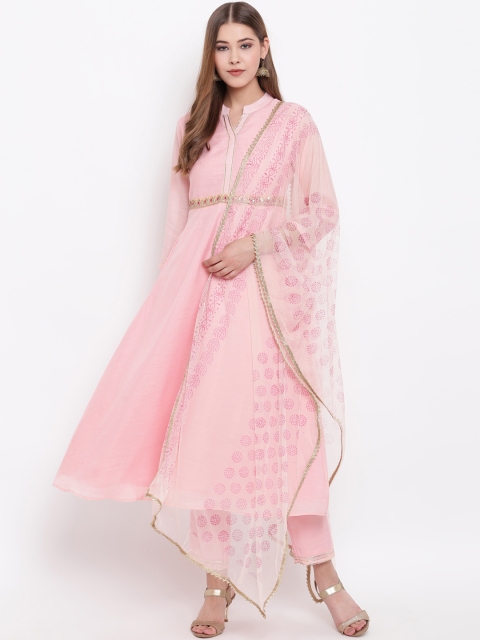 

Shakumbhari Women Pink & Solid Kurta with Trousers & Dupatta