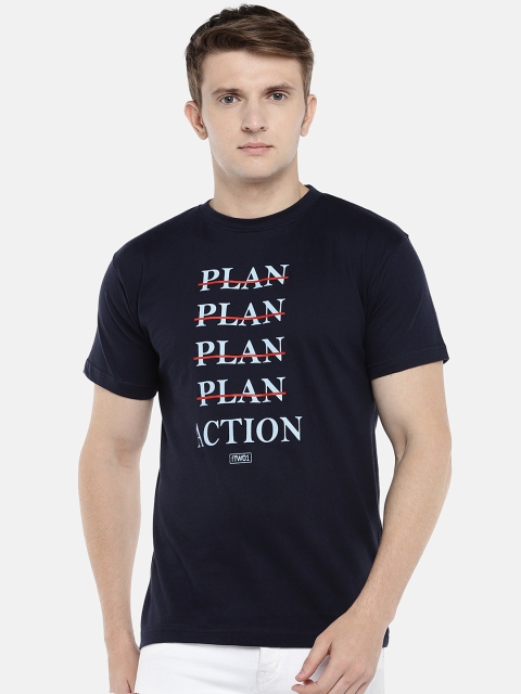 

Globus Men Navy Blue Printed Round Neck T-shirt