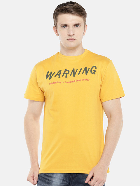 

Globus Men Mustard Yellow Printed Round Neck T-shirt