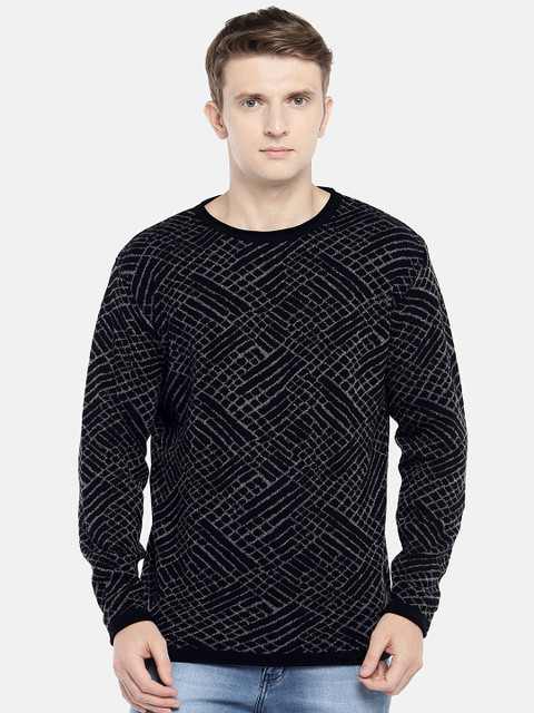 

Globus Men Black Self Design Sweater