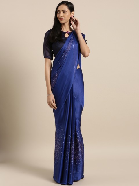 

Satrani Blue Printed Satin Saree