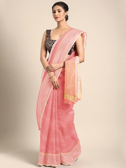 

Satrani Peach-Coloured Striped Poly Silk Saree