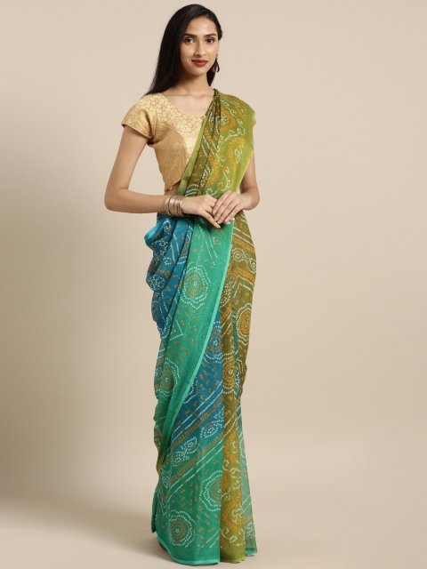 

Satrani Green Poly Chiffon Printed Bandhani Saree