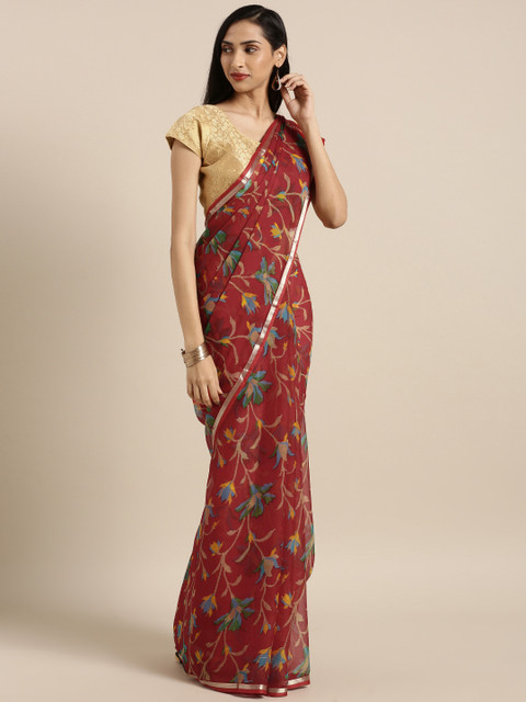 

Satrani Red Printed Poly Chiffon Saree