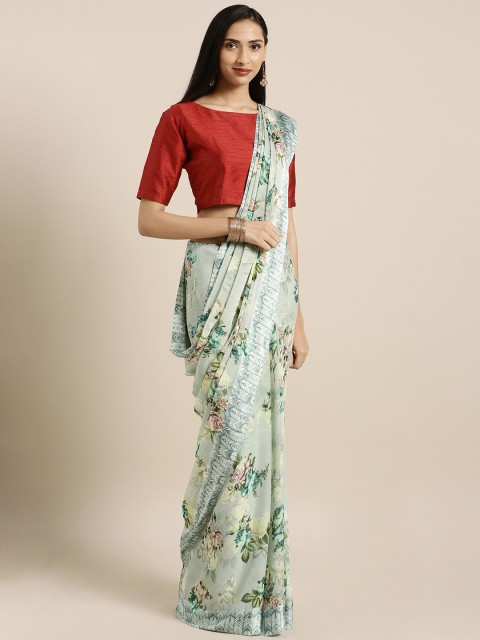

Satrani Green Printed Poly Chiffon Saree