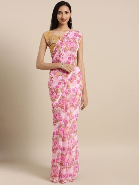 

Satrani Pink Printed Poly Georgette Saree