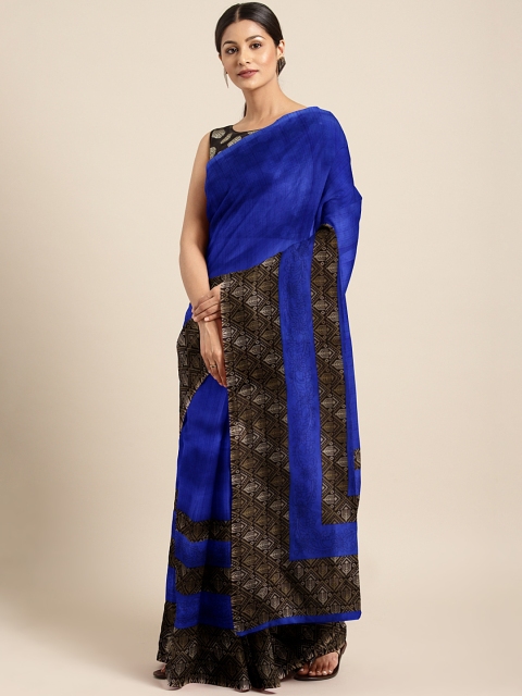 

Satrani Blue Printed Poly Silk Saree
