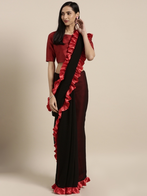 

Satrani Black Solid Poly Georgette Saree