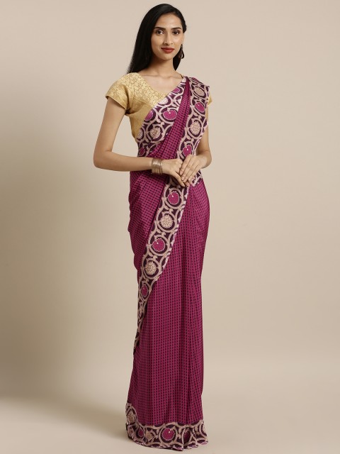 

Satrani Purple Printed Pure Crepe Saree