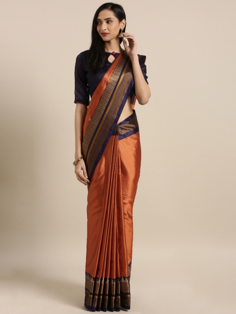 

Satrani Women Rust Orange Solid Poly Silk Saree