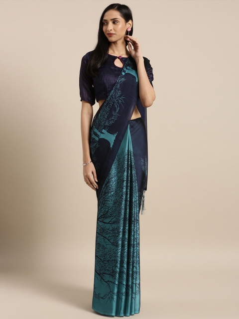 

Satrani Turquoise Blue & Black Chiffon Printed Saree