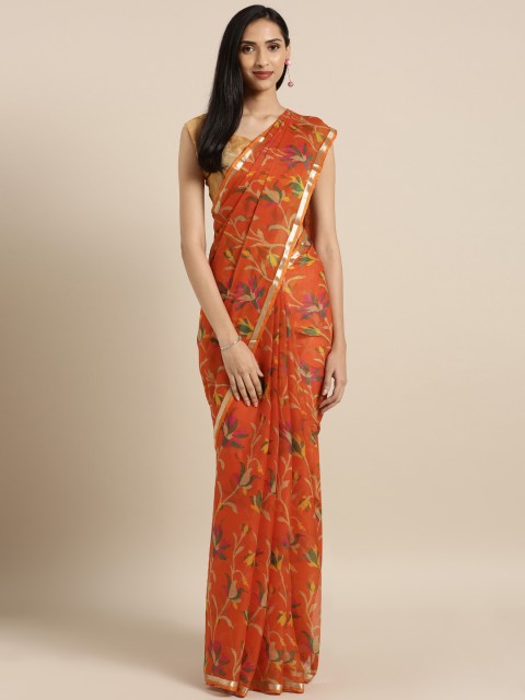 

Satrani Orange Printed Chiffon Saree