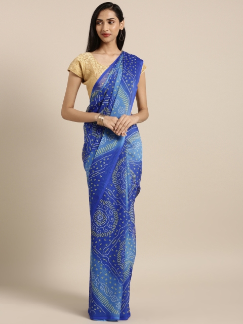 

Satrani Blue Poly Chiffon Printed Bandhani Saree