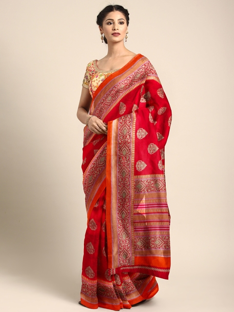 

Satrani Red Printed Poly Silk Saree