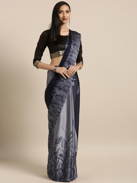 

Satrani Navy Blue & Grey Poly Chiffon Printed Saree