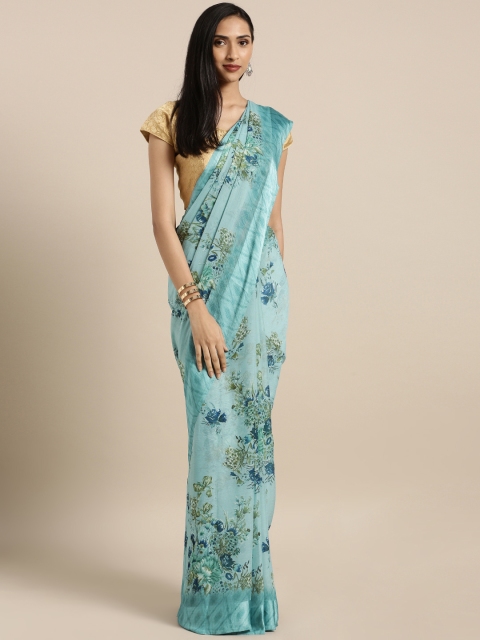 

Satrani Blue Printed Poly Chiffon Saree, Teal