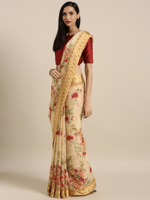 

Satrani Women Beige & Red Printed Poly Chiffon Saree