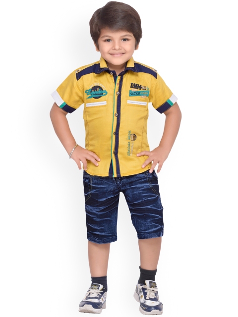 

Kidling Boys Yellow & Blue Printed Shirt with Shorts