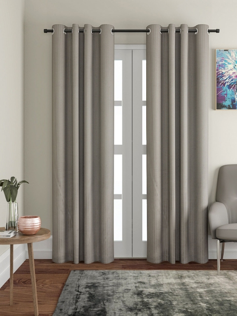 

VRINDA Grey Self-Striped Set of 2 Long Door Curtains