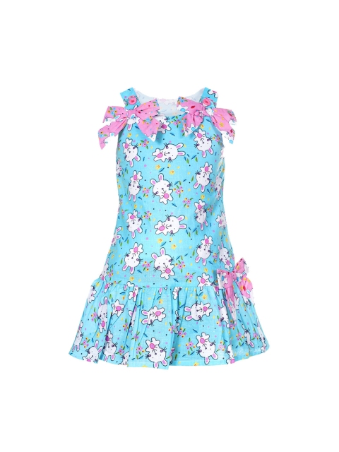 

naughty ninos Girls Blue Printed Drop-Waist Dress