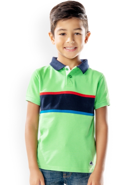 

Cherry Crumble Unisex Kids Green Colourblocked Polo Collar T-shirt
