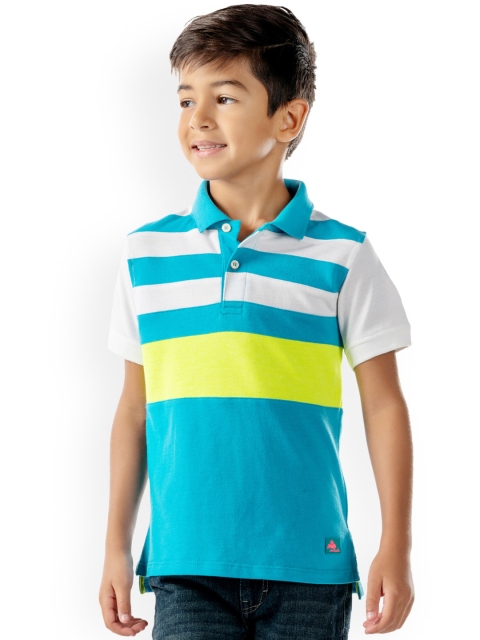 

Cherry Crumble Unisex Kids Teal Blue Colourblocked Polo Collar T-shirt