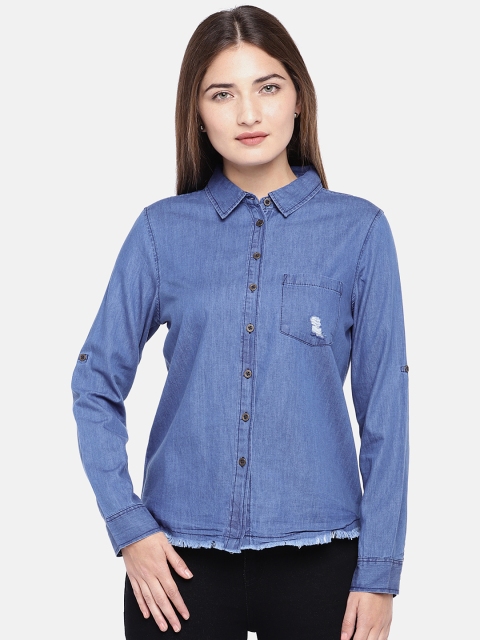

Globus Women Navy Blue Regular Fit Solid Casual Shirt