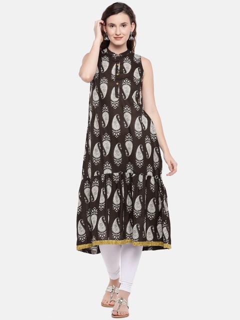 

Globus Women Brown & White Printed A-Line Kurta