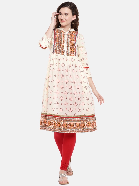 

Globus Women Beige & Red Printed A-Line Kurta